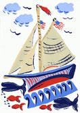 Load image into Gallery viewer, Vintage Nantucket Folk Art Sailboat and Fish Whaling Art Print
