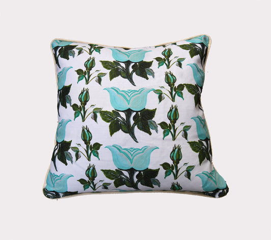 Trailing Rosebuds Aqua Pillow