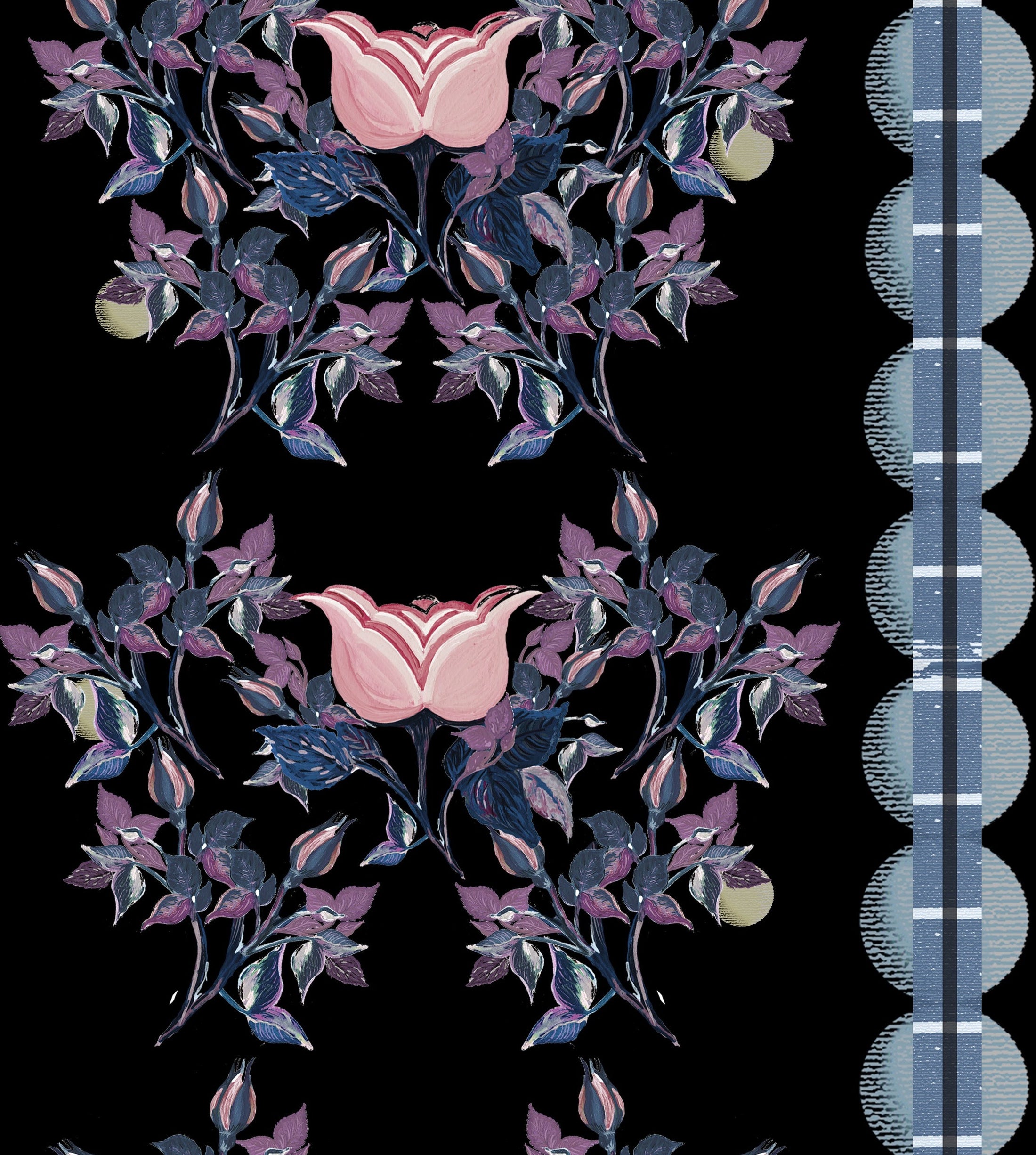 English Moon Rose Garden Fabric Black