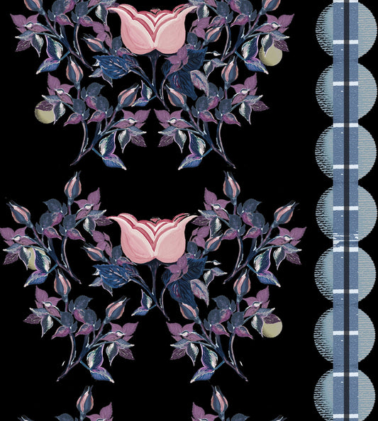 English Moon Rose Garden Fabric Black