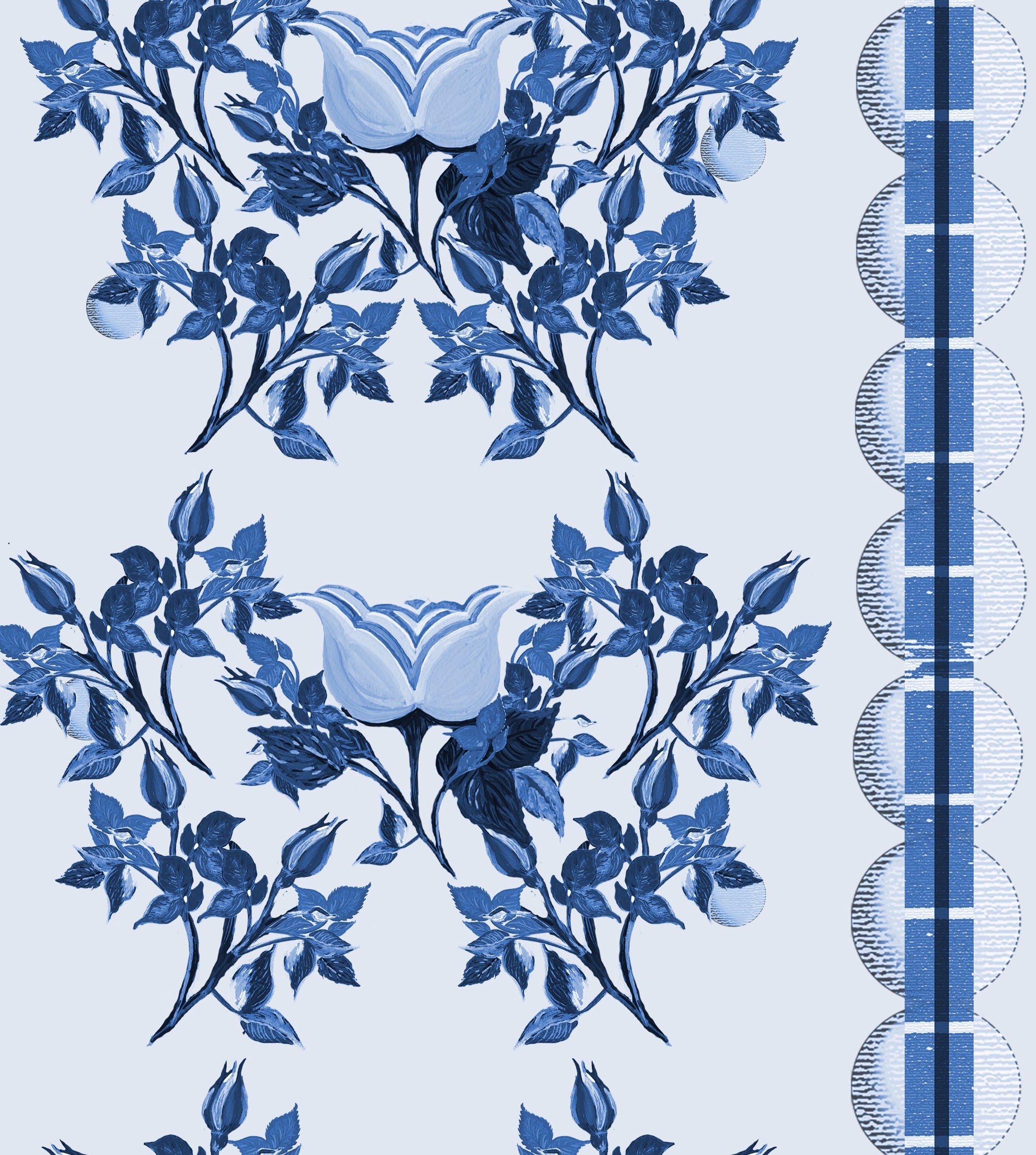 English Moon Rose Garden Fabric Blue