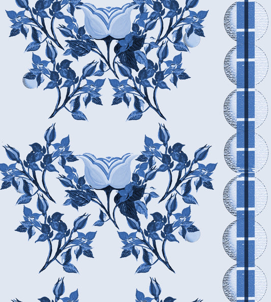 English Moon Rose Garden Fabric Blue