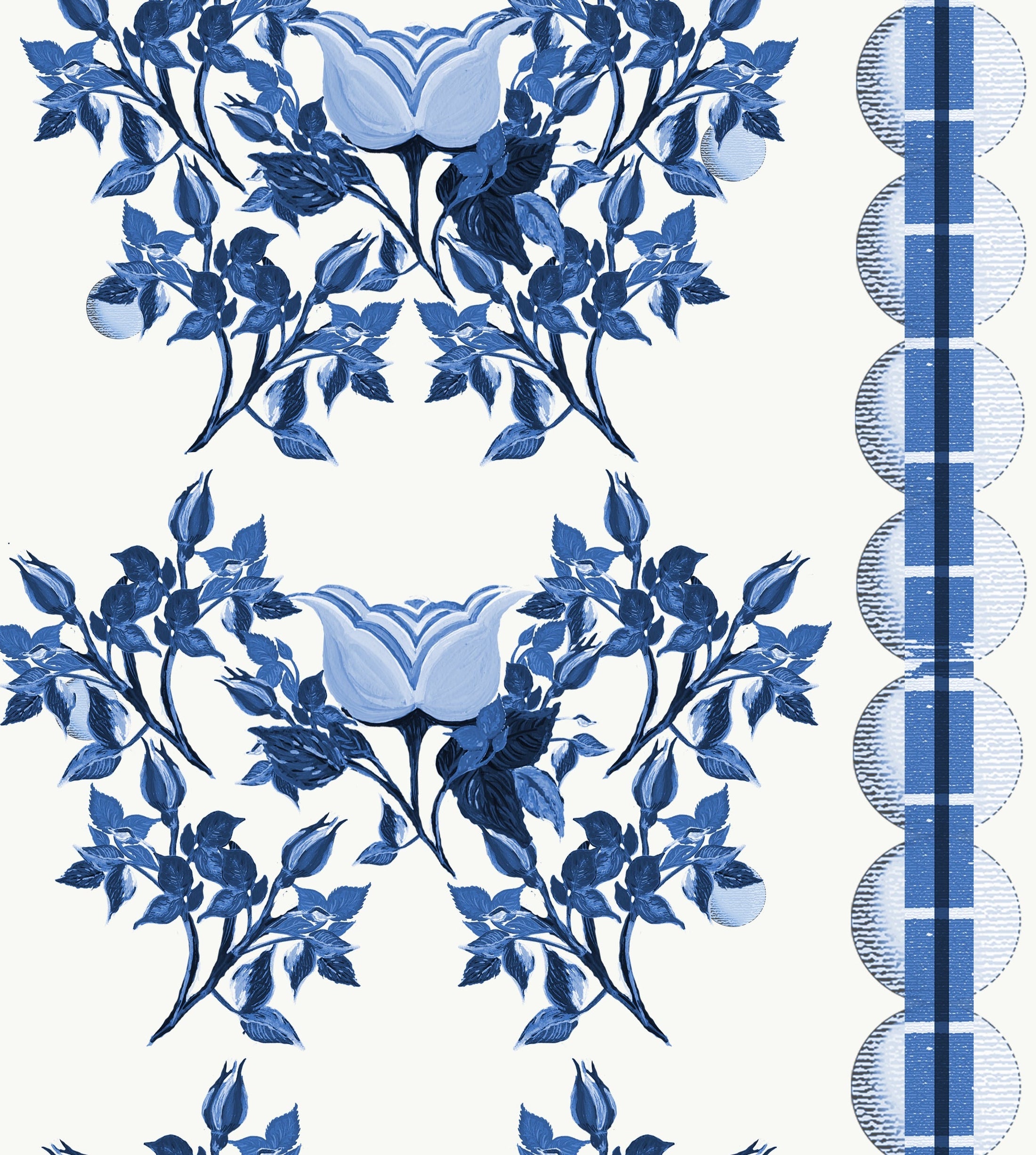 English Moon Rose Garden Fabric Blue