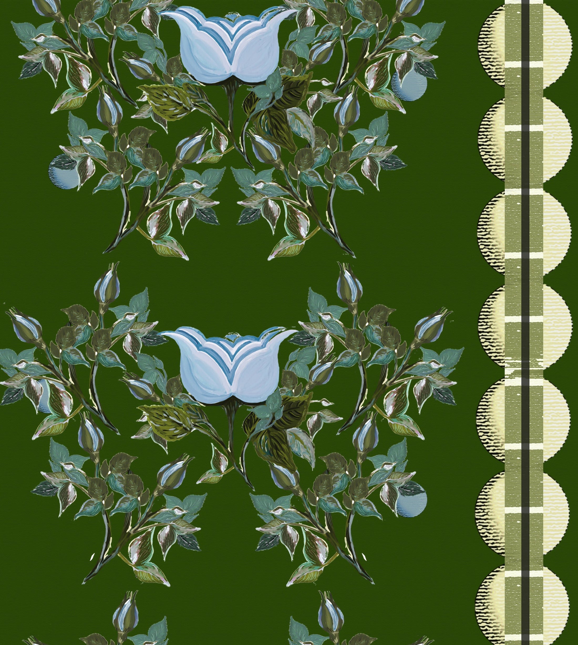 English Moon Rose Garden Fabric Blue Green Fabric