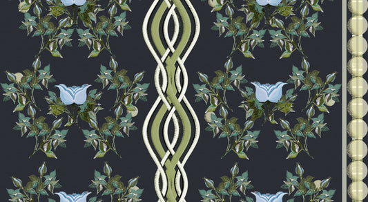 English Rose Garden Trellis in Black Fabric