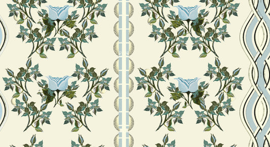 English Rose Garden Trellis in Blue Fabric