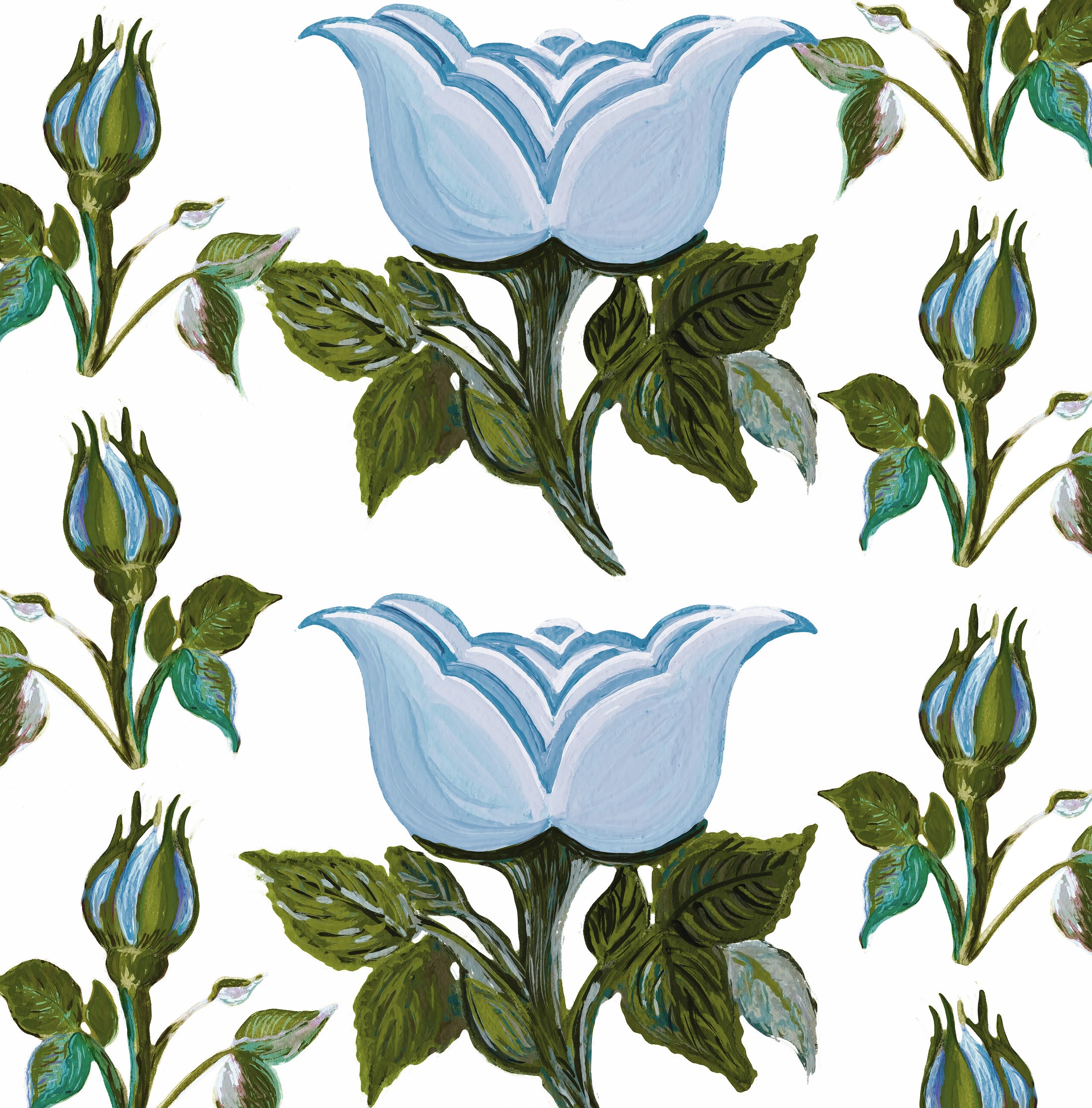 Trailing Rosebuds Blue Fabric