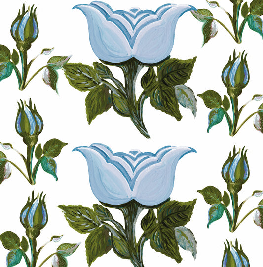 Trailing Rosebuds Blue Fabric
