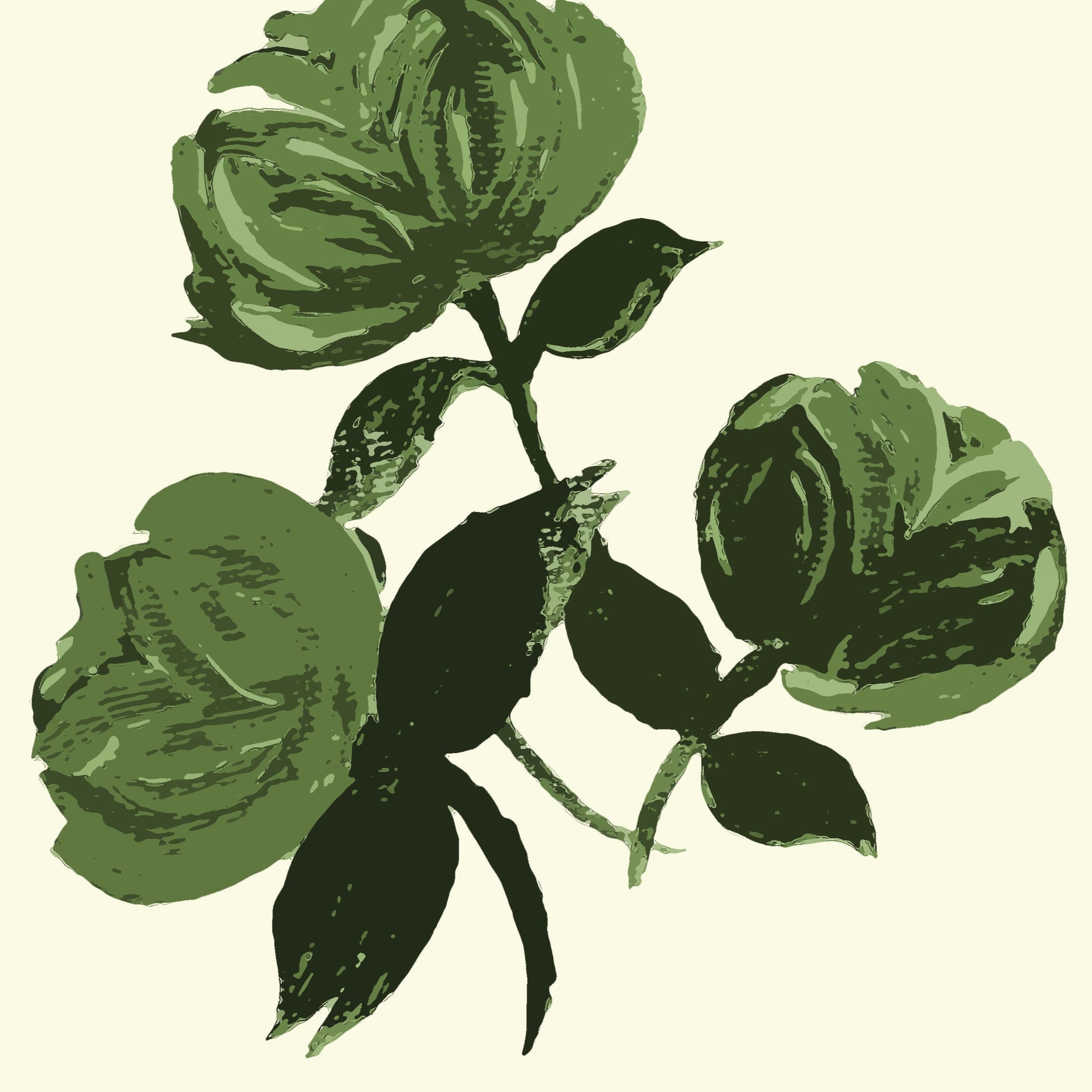 Vintage Painterly Rose Green Fabric