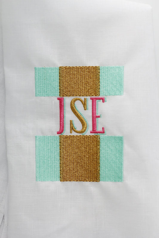 Striped Transitional Linen Holiday Custom Gift Tea Towels Monogrammed Personalized Embroidered