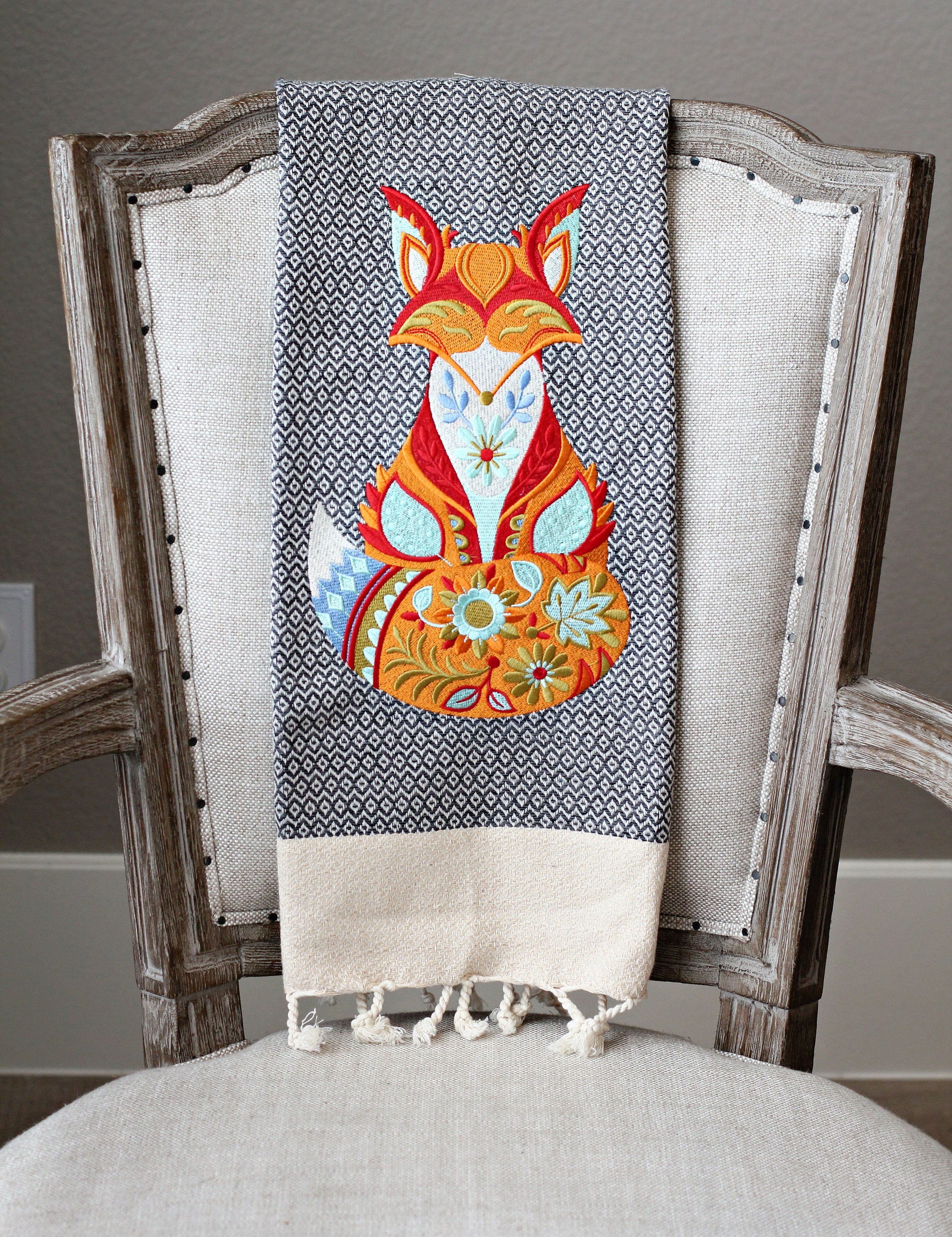 Fox Turkish Linen Holiday Custom Gift Tea Towels Monogrammed Personalized Embroidered