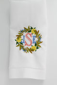 Load image into Gallery viewer, Lemon Wreath Linen Holiday Custom Gift Tea Towels Monogrammed Personalized Embroidered
