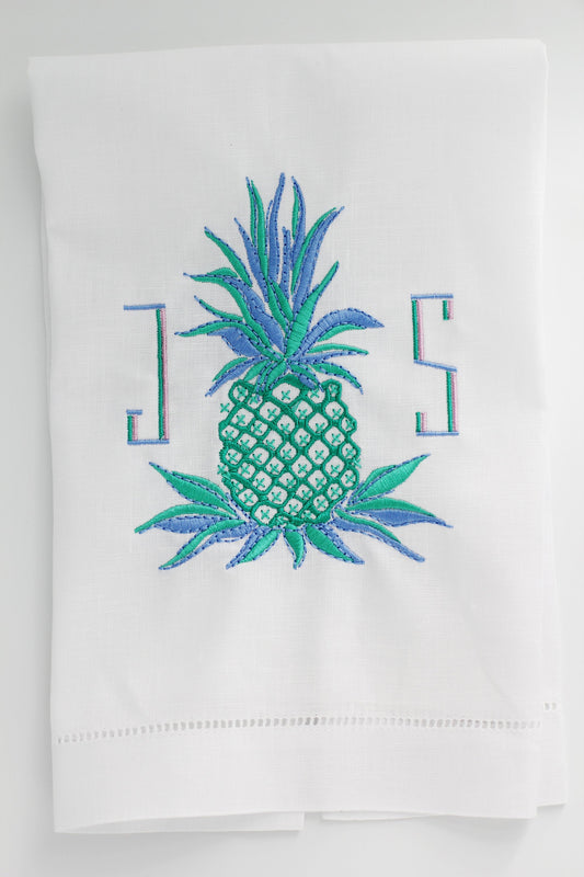 Pineapple Beach Seaside Linen Custom Gift Tea Towels Monogrammed Personalized Embroidered