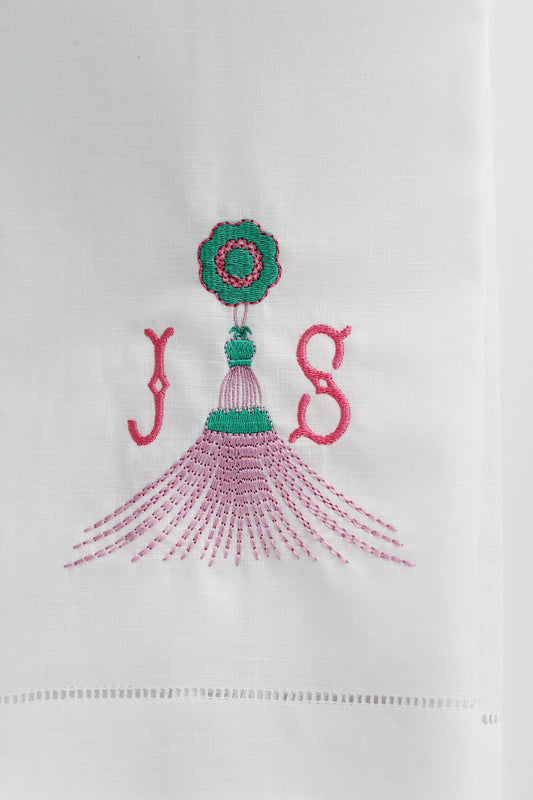 Gypsy Tassel Linen Custom Gift Tea Towels Monogrammed Personalized Embroidered