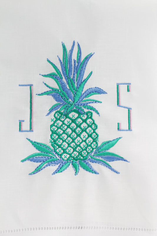 Pineapple Beach Seaside Linen Custom Gift Tea Towels Monogrammed Personalized Embroidered