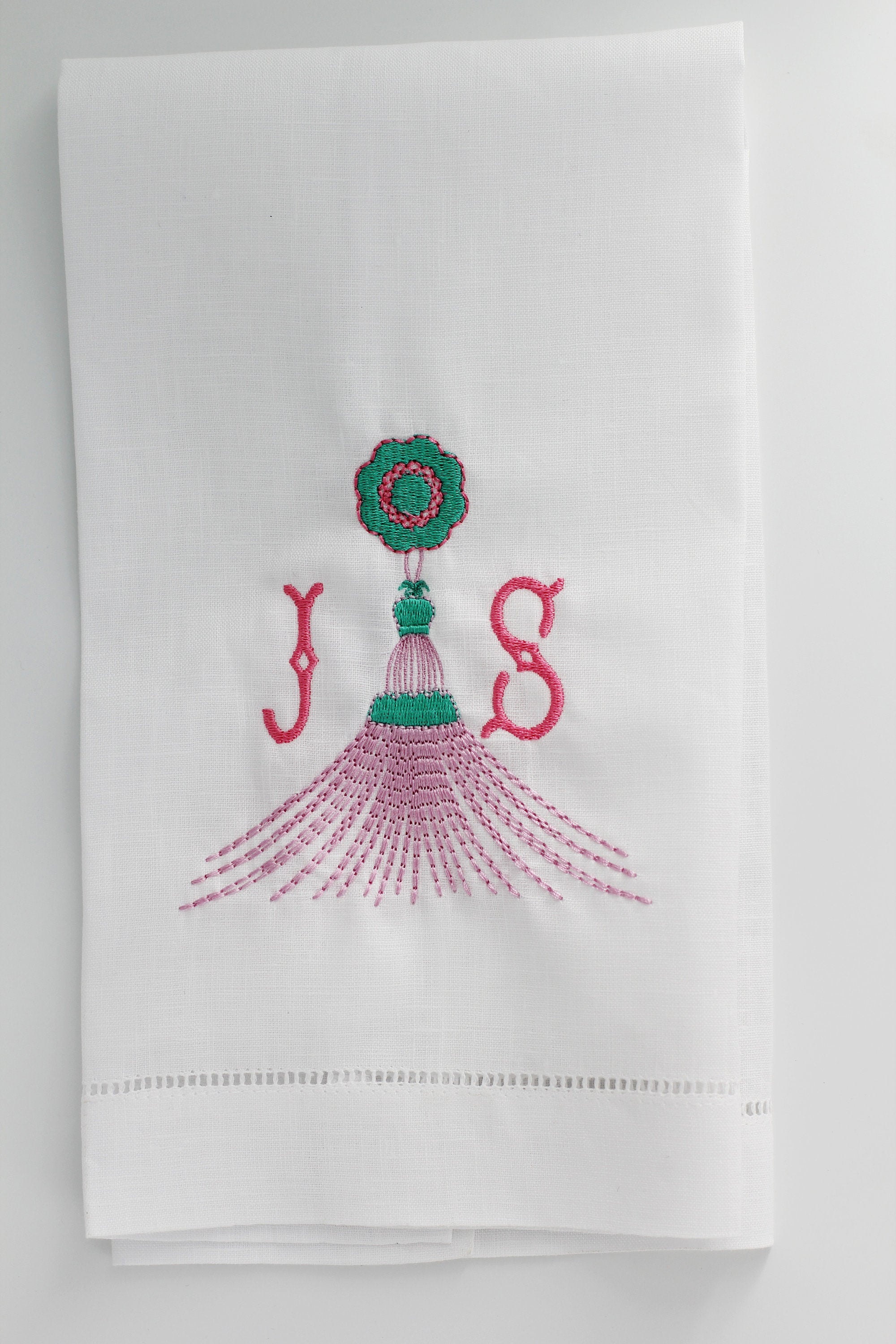 Gypsy Tassel Linen Custom Gift Tea Towels Monogrammed Personalized Embroidered