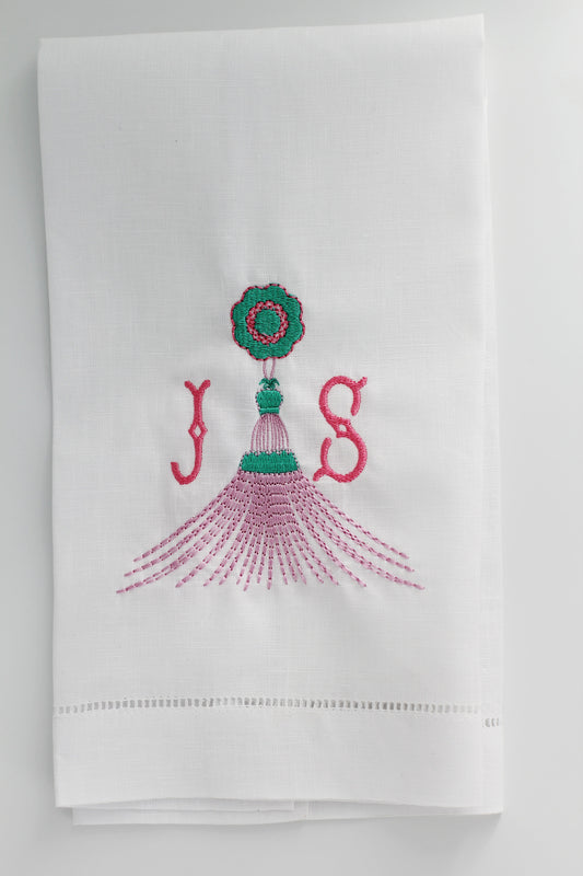 Gypsy Tassel Linen Custom Gift Tea Towels Monogrammed Personalized Embroidered