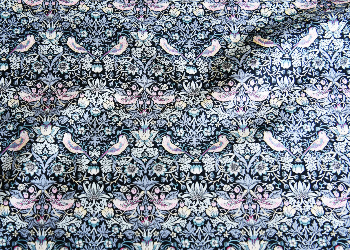 Liberty of London Strawberry Thief Grey and Pink L Tana Lawn Fabric Premium 100% Cotton Fabric Sold by Yard William Morris