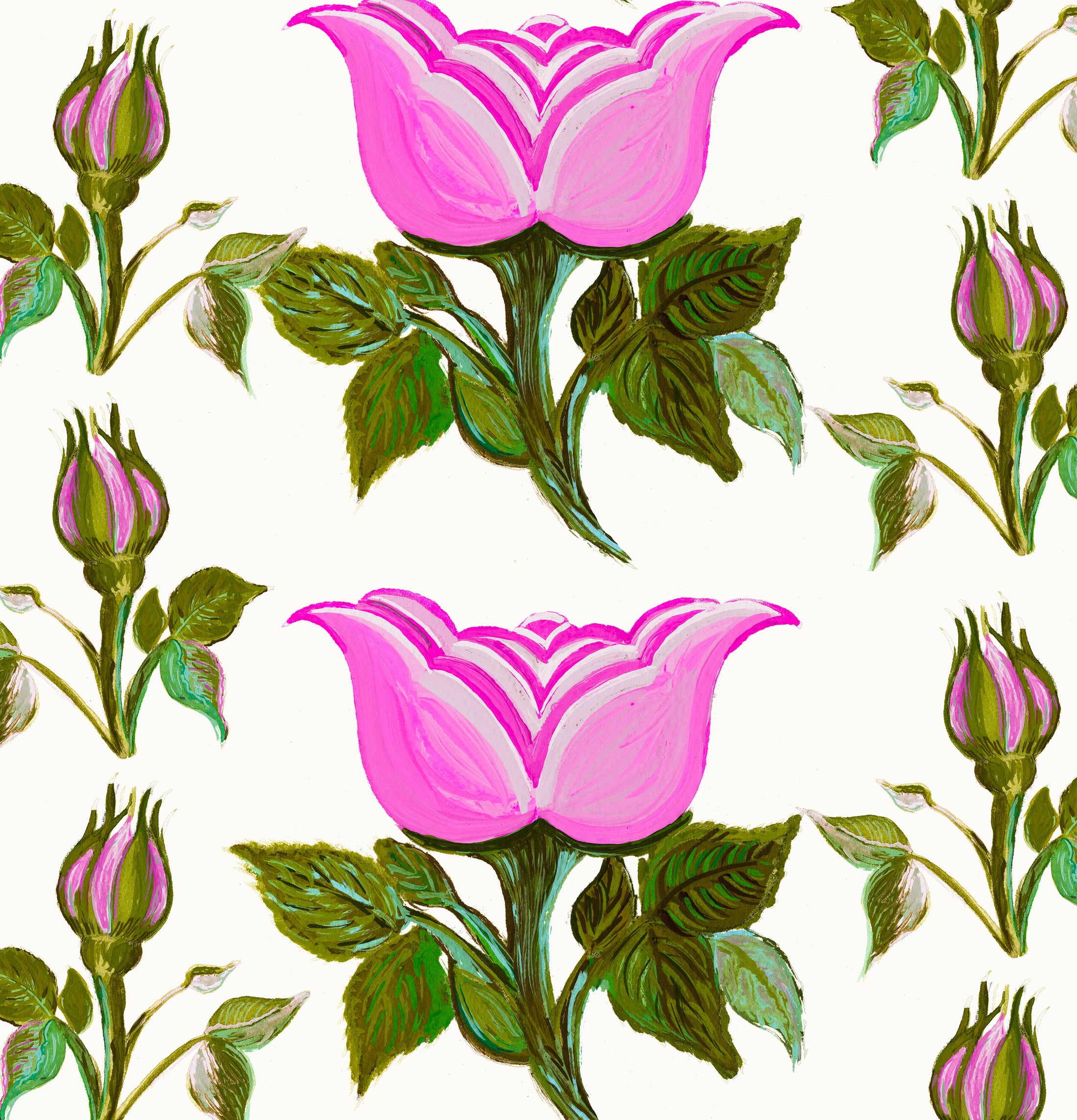 Trailing Rosebuds Hot Pink Fabric
