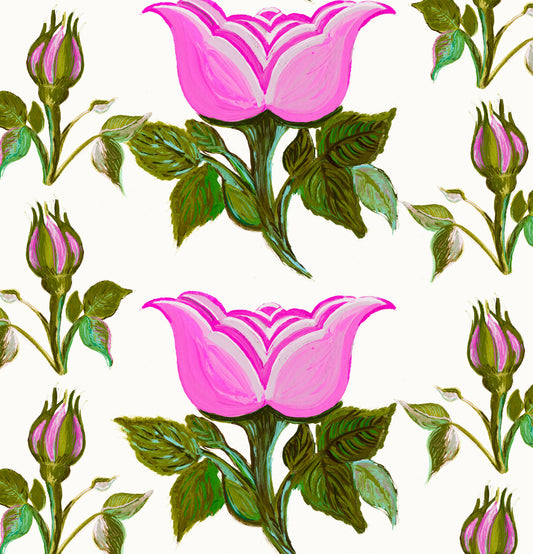 Trailing Rosebuds Hot Pink Fabric